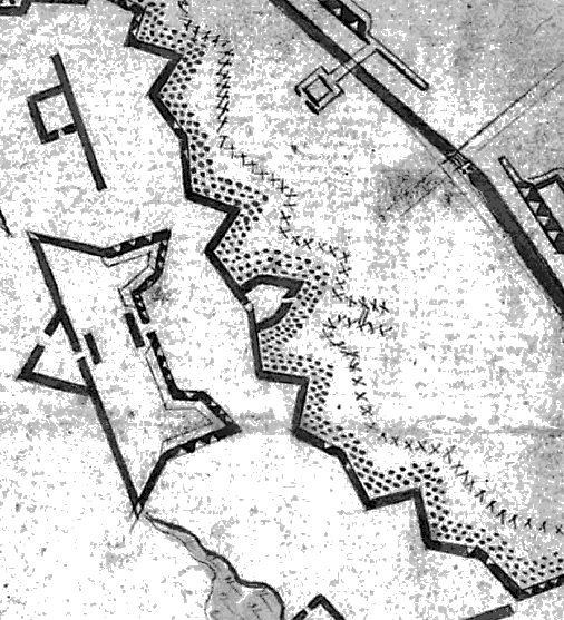 Courtesy Library of Congress. Detail from a Plan of the Siege of Charleston. 1780